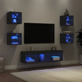 Muebles de TV de pared con LED 7 pzas madera ingeniería negro de , Muebles TV - Ref: Foro24-3216584, Precio: 134,27 €, Descue...