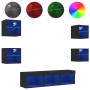 Muebles de TV de pared con LED 7 pzas madera ingeniería negro de , Muebles TV - Ref: Foro24-3216584, Precio: 137,32 €, Descue...