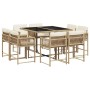 Set comedor de jardín 9 pzas con cojines ratán sintético beige en Conjuntos de jardín | Comprar online en Foru.es