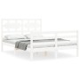 Estructura cama de matrimonio con cabecero madera maciza blanco de , Camas y somieres - Ref: Foro24-3194417, Precio: 163,48 €...
