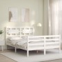 Estructura cama de matrimonio con cabecero madera maciza blanco de , Camas y somieres - Ref: Foro24-3194417, Precio: 163,48 €...