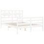 Estructura cama de matrimonio con cabecero madera maciza blanco de , Camas y somieres - Ref: Foro24-3194417, Precio: 163,48 €...