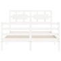 Estructura cama de matrimonio con cabecero madera maciza blanco de , Camas y somieres - Ref: Foro24-3194417, Precio: 163,48 €...