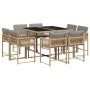 Set comedor de jardín 9 pzas con cojines ratán sintético beige en Conjuntos de jardín | Comprar online en Foru.es