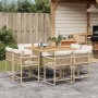 Set comedor de jardín 9 pzas con cojines ratán sintético beige en Conjuntos de jardín | Comprar online en Foru.es