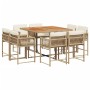 Set comedor de jardín 9 pzas con cojines ratán sintético beige en Conjuntos de jardín | Comprar online en Foru.es