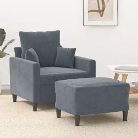 Sillón con taburete terciopelo gris oscuro 60 cm de , Sofás - Ref: Foro24-3201098, Precio: 207,73 €, Descuento: %