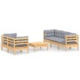 Juego de muebles de jardín 6 pzas y cojines madera pino gris de , Conjuntos de jardín - Ref: Foro24-3096111, Precio: 490,72 €...