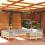 Muebles de jardín 12 pzas y cojines gris madera maciza de pino de , Conjuntos de jardín - Ref: Foro24-3097270, Precio: 909,46...