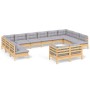 Muebles de jardín 12 pzas y cojines gris madera maciza de pino de , Conjuntos de jardín - Ref: Foro24-3097270, Precio: 909,46...