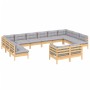 Muebles de jardín 12 pzas y cojines gris madera maciza de pino de , Conjuntos de jardín - Ref: Foro24-3097270, Precio: 909,46...