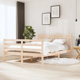 Estructura cama doble pequeña madera maciza 135x190 cm de , Camas y somieres - Ref: Foro24-3100629, Precio: 140,23 €, Descuen...