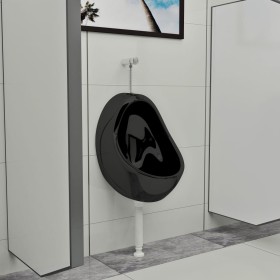 Urinario de pared con válvula de descarga cerámica negro de vidaXL, Urinarios - Ref: Foro24-143992, Precio: 128,62 €, Descuen...