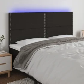 Cabecero con luces LED tela negro 200x5x118/128 cm de , Cabeceros y pies de cama - Ref: Foro24-3122308, Precio: 99,30 €, Desc...