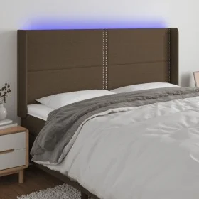 Headboard with LED in dark brown fabric 183x16x118/128 cm by , Headboards and footboards - Ref: Foro24-3123925, Price: 106,54...