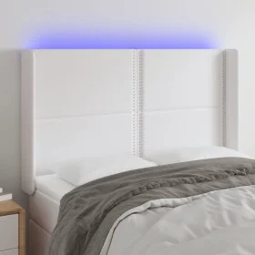 Cabecero con LED cuero sintético blanco 147x16x118/128 cm de , Cabeceros y pies de cama - Ref: Foro24-3123999, Precio: 127,91...