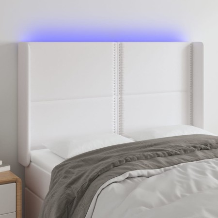 Cabecero con LED cuero sintético blanco 147x16x118/128 cm de , Cabeceros y pies de cama - Ref: Foro24-3123999, Precio: 129,89...