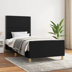 Estructura de cama con cabecero de tela negro 100x200 cm de , Camas y somieres - Ref: Foro24-3124954, Precio: 120,47 €, Descu...