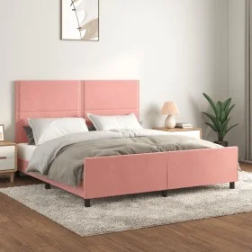 Estructura de cama con cabecero de terciopelo rosa 160x200 cm de , Camas y somieres - Ref: Foro24-3125707, Precio: 213,01 €, ...