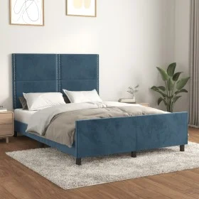 Estructura cama con cabecero terciopelo azul oscuro 140x190 cm de , Camas y somieres - Ref: Foro24-3125694, Precio: 208,07 €,...