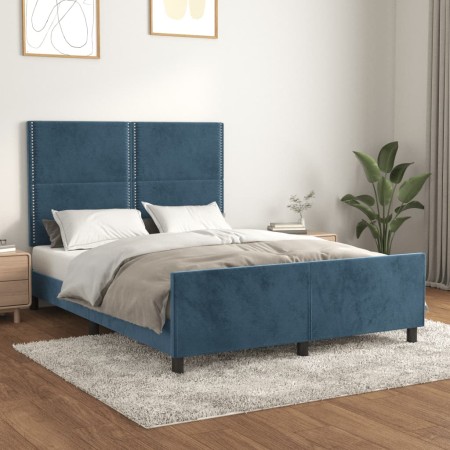 Estructura cama con cabecero terciopelo azul oscuro 140x190 cm de , Camas y somieres - Ref: Foro24-3125694, Precio: 205,03 €,...