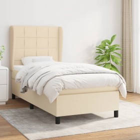 Cama box spring con colchón tela color crema 80x200 cm de , Camas y somieres - Ref: Foro24-3127922, Precio: 333,23 €, Descuen...