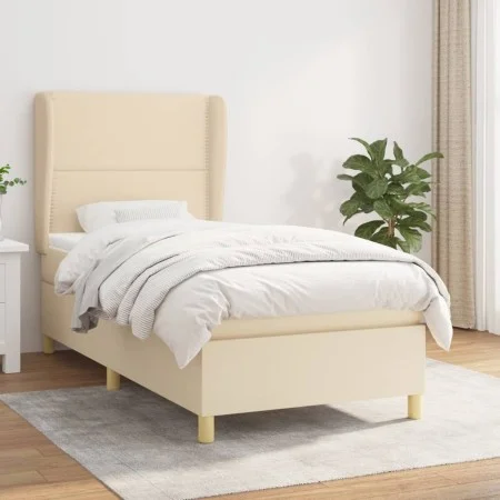 Cama box spring con colchón tela color crema 90x200 cm de , Camas y somieres - Ref: Foro24-3128418, Precio: 326,76 €, Descuen...