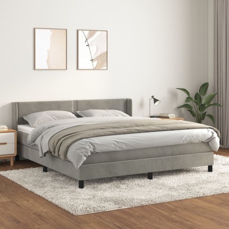 Cama box spring con colchón terciopelo gris claro 160x200 cm de , Camas y somieres - Ref: Foro24-3130907, Precio: 475,94 €, D...