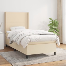Cama box spring con colchón tela color crema 80x200 cm de , Camas y somieres - Ref: Foro24-3131230, Precio: 338,38 €, Descuen...