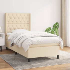 Cama box spring con colchón tela color crema 80x200 cm de , Camas y somieres - Ref: Foro24-3131630, Precio: 353,40 €, Descuen...