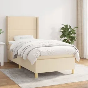 Cama box spring con colchón tela color crema 90x200 cm de , Camas y somieres - Ref: Foro24-3131886, Precio: 321,04 €, Descuen...