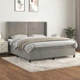 Cama box spring con colchón terciopelo gris claro 160x200 cm de , Camas y somieres - Ref: Foro24-3132627, Precio: 502,88 €, D...