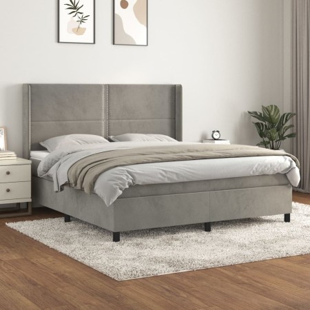 Cama box spring con colchón terciopelo gris claro 160x200 cm de , Camas y somieres - Ref: Foro24-3132627, Precio: 531,34 €, D...