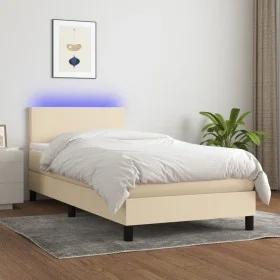 Box spring bed with mattress and LED cream fabric 80x200 cm by , Beds and slatted bases - Ref: Foro24-3132954, Price: 325,16 ...
