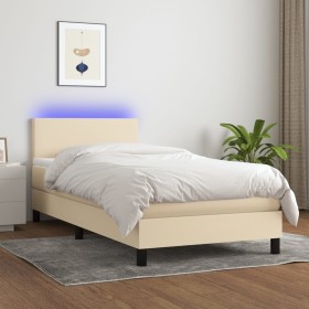 Cama box spring con colchón y LED tela crema 80x200 cm de , Camas y somieres - Ref: Foro24-3132954, Precio: 310,81 €, Descuen...