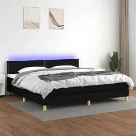 Box spring bed with LED mattress black fabric 200x200 cm by , Beds and slatted bases - Ref: Foro24-3133663, Price: 564,13 €, ...