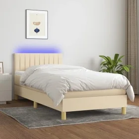 Box spring bed with mattress and LED cream fabric 80x200 cm by , Beds and slatted bases - Ref: Foro24-3133834, Price: 301,18 ...