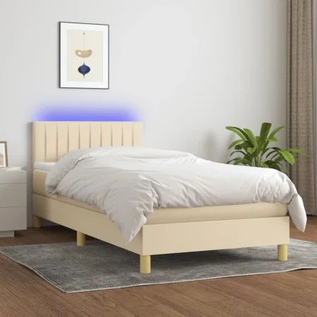 Box spring bed with mattress and LED cream fabric 80x200 cm by , Beds and slatted bases - Ref: Foro24-3133834, Price: 301,18 ...