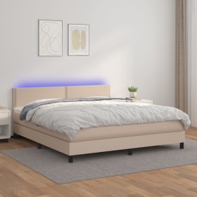 Cama box spring colchón LED cuero sintético capuchino 180x200cm de , Camas y somieres - Ref: Foro24-3134182, Precio: 526,85 €...