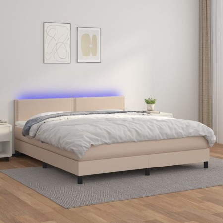 Cama box spring colchón LED cuero sintético capuchino 180x200cm de , Camas y somieres - Ref: Foro24-3134182, Precio: 526,85 €...