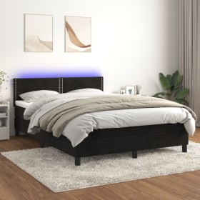 Cama box spring colchón y LED terciopelo negro 140x190 cm de , Camas y somieres - Ref: Foro24-3134341, Precio: 407,77 €, Desc...