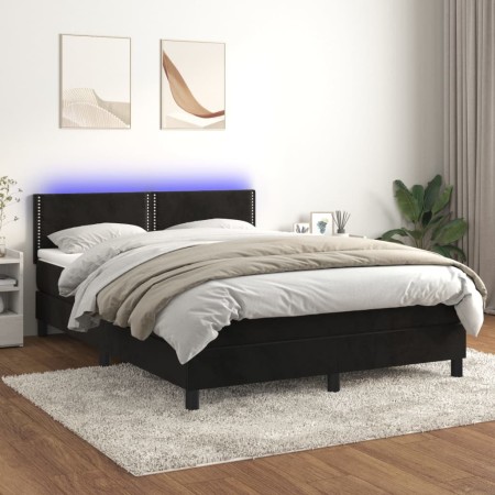 Cama box spring colchón y LED terciopelo negro 140x190 cm de , Camas y somieres - Ref: Foro24-3134341, Precio: 407,77 €, Desc...