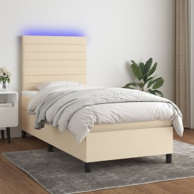 Cama box spring colchón y luces LED tela crema 80x200 cm de , Camas y somieres - Ref: Foro24-3134914, Precio: 333,85 €, Descu...