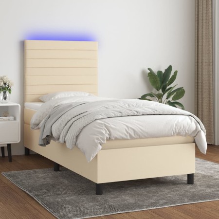 Cama box spring colchón y luces LED tela crema 80x200 cm de , Camas y somieres - Ref: Foro24-3134914, Precio: 333,85 €, Descu...
