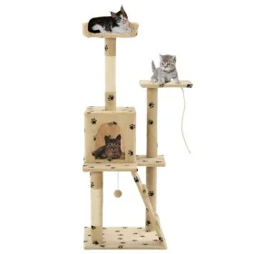 Rascador para gatos con poste de sisal 120 cm huellas beige de vidaXL, Mobiliario para gatos - Ref: Foro24-170593, Precio: 73...