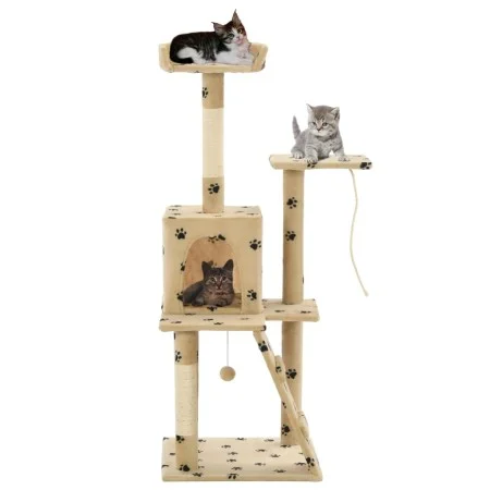 Rascador para gatos con poste de sisal 120 cm huellas beige de vidaXL, Mobiliario para gatos - Ref: Foro24-170593, Precio: 73...