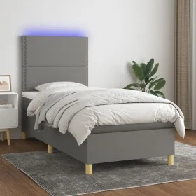 Cama box spring colchón y luces LED tela gris oscuro 90x190 cm de , Camas y somieres - Ref: Foro24-3135318, Precio: 312,20 €,...