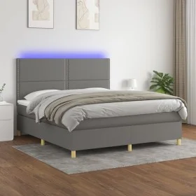 Cama box spring colchón y luces LED tela gris oscuro 160x200 cm de , Camas y somieres - Ref: Foro24-3135366, Precio: 538,49 €...