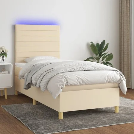 Box spring bed mattress and LED lights cream fabric 80x200 cm by , Beds and slatted bases - Ref: Foro24-3135474, Price: 336,4...