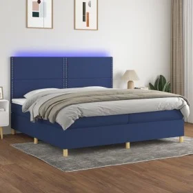 Box spring bed mattress and LED lights blue fabric 200x200 cm by , Beds and slatted bases - Ref: Foro24-3135387, Price: 619,3...